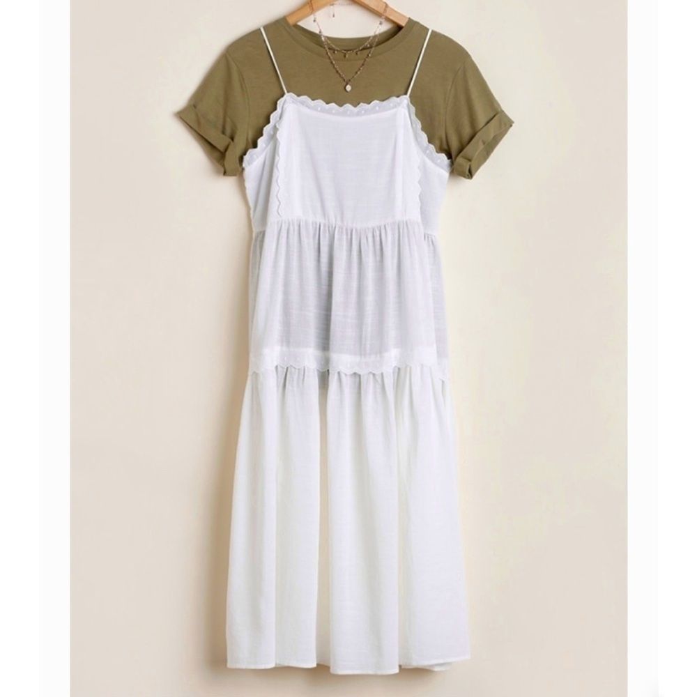 White delicate ruffle tier dress with lace detail